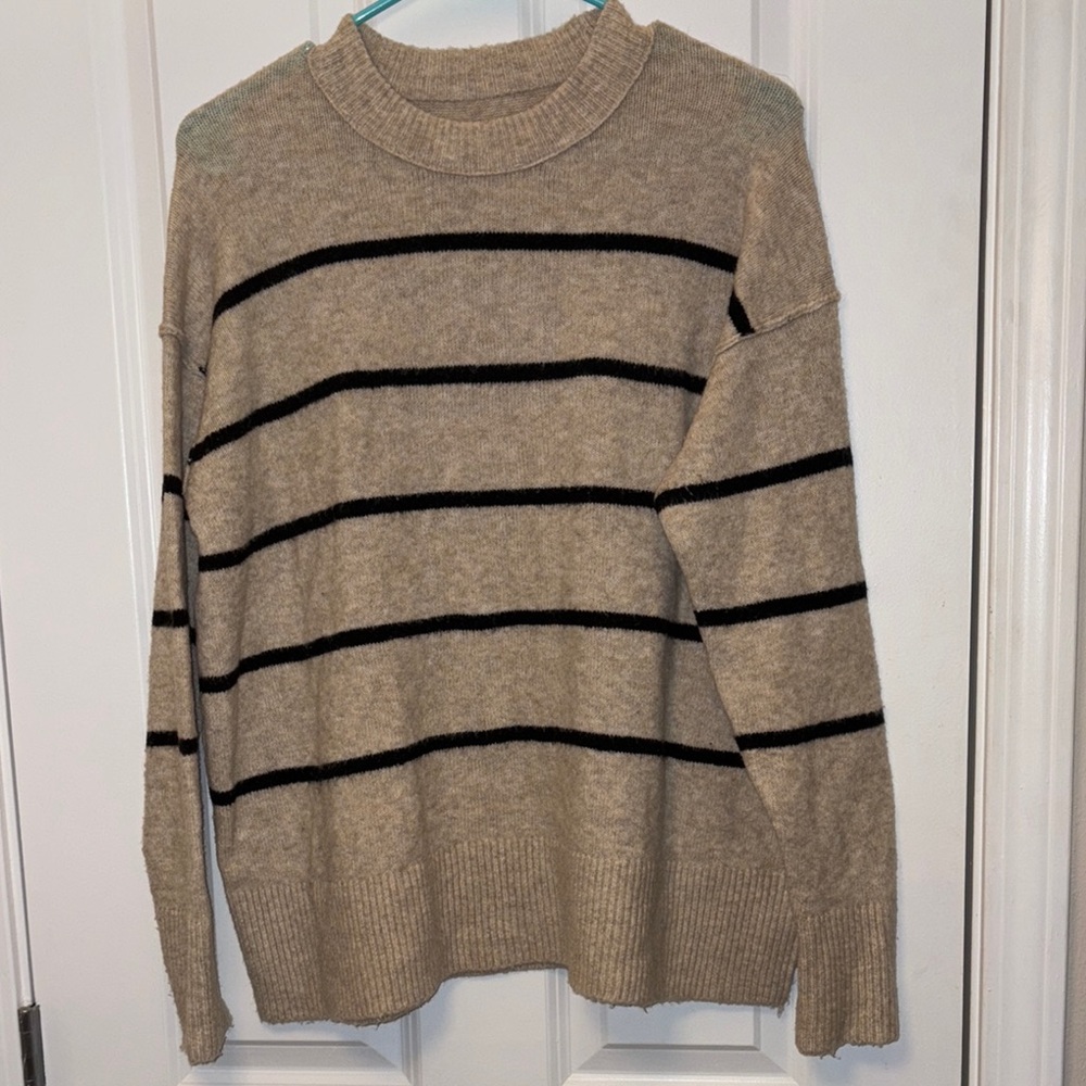 Aerie Unreal Tan Black Striped Sweater